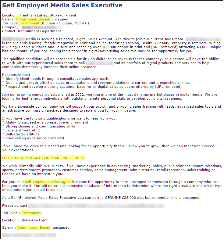 bad commission only sales job