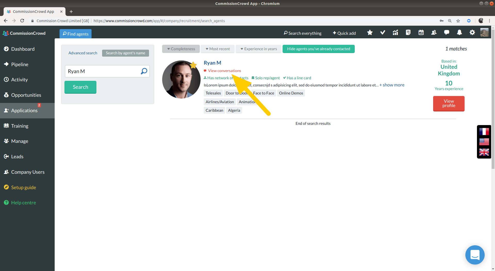 view conversations in agent search results