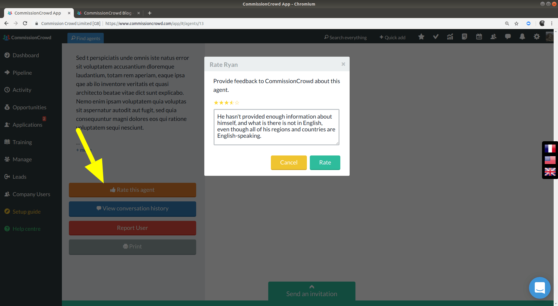 agent rating screenshot